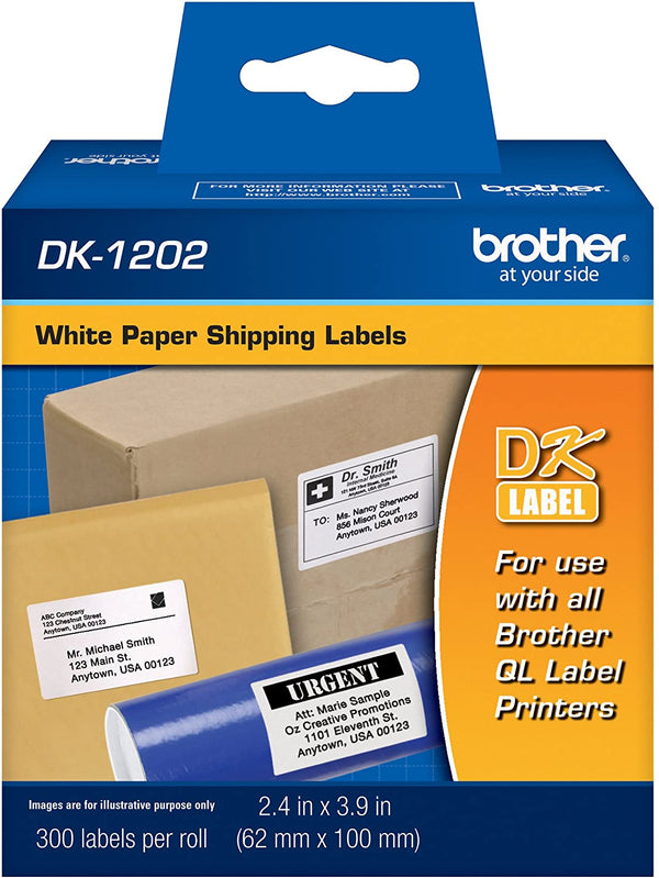 Brother DK1202 Originales Die-cut Étiquettes papier Expédition blanc, 2,4 po x 3,9 po,300 étiquettes