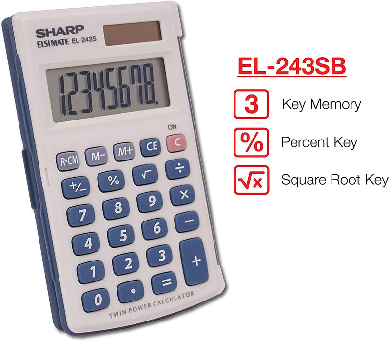 Sharp Electronics el243sb Calculatrice 8 chiffres à double alimentation