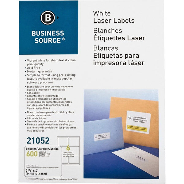 Étiquettes d'adresse de qualité supérieure blanc brillant Business Source - 600 / paquet (BSN21052) - S.O.S Cartouches inc.
