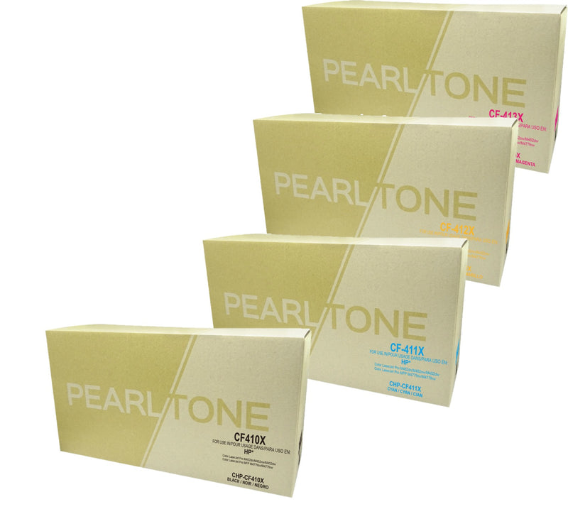 Pearltone® – Cartouche toner 410X BK/C/M/Y rendement élevé paq.4 (410XCL4) – Modèle économique. - S.O.S Cartouches inc.