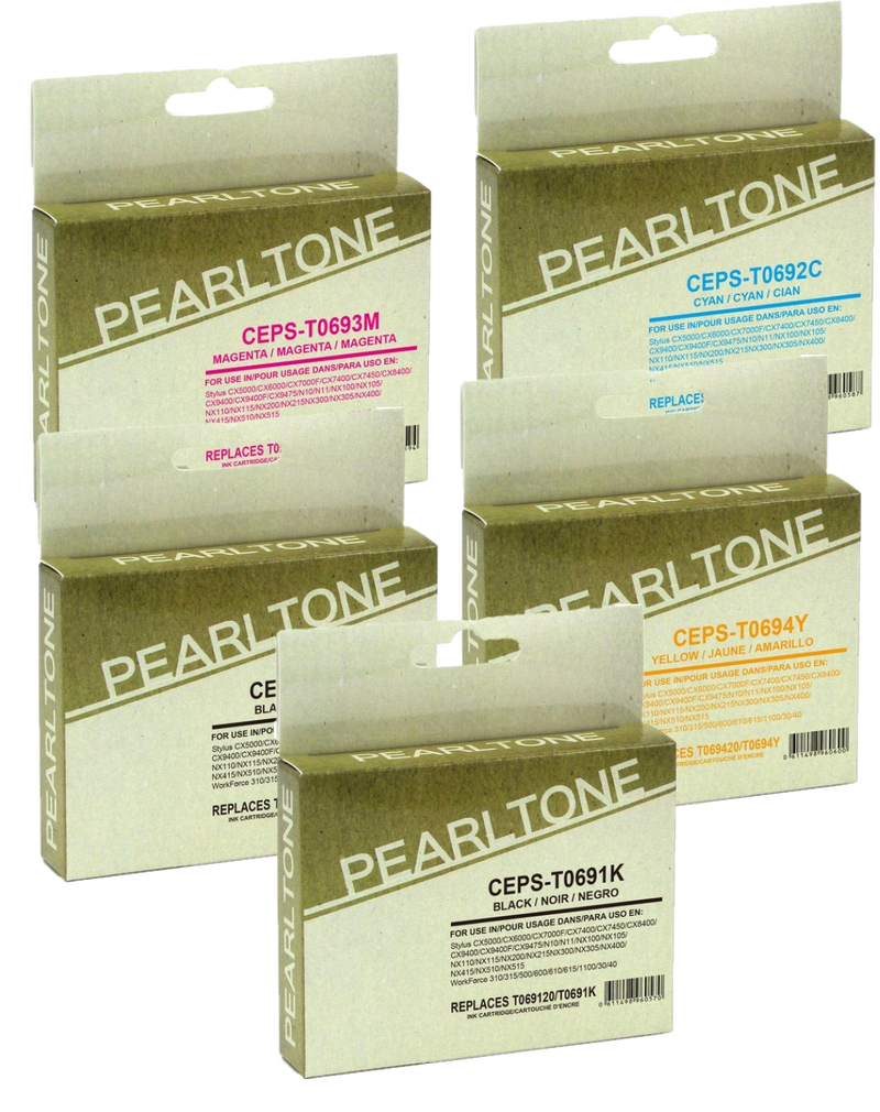 Pearltone® – Cartouche d'encre 69 2BK/C/M/Y rendement standard paq.5 (t069CL5) – Modèle économique. - S.O.S Cartouches inc.