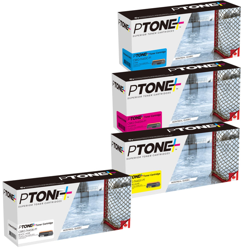 Ptone® – Cartouche toner TN-433 BK/C/M/Y rendement standard paq.4 (TN433CL4) – Qualité Supérieur. - S.O.S Cartouches inc.
